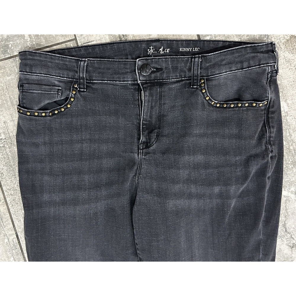 Style&Co Distressed Black Skinny Jeans Frayed Hem Gold Studded Stretch Womens 10 - Picture 2 of 6